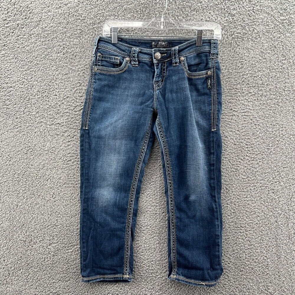 Silver Aiko Capri Jeans Womens 29 Blue Stretch Denim